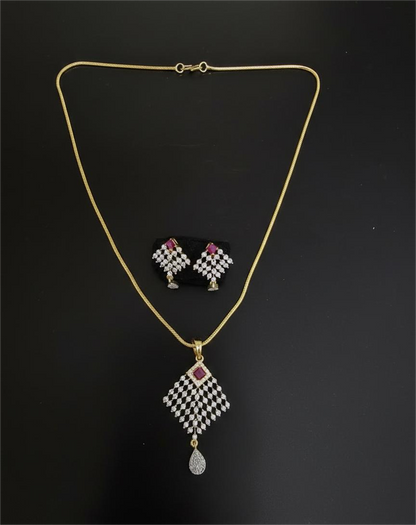 American Diamond Gold Plated Celeste Ruby Drop Pendent Set