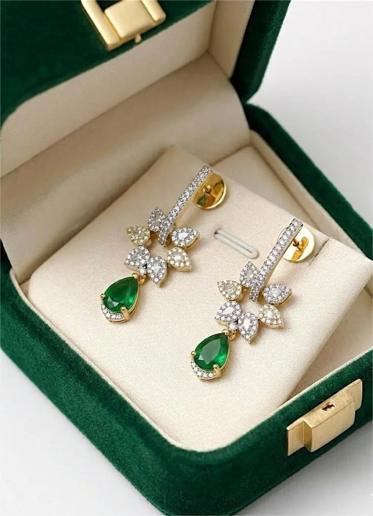 Emerald Drop & Crystal Floral Dangler Coruscate Jewels