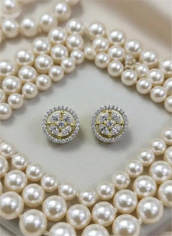 Gold Plated AD Studded Round Border Earrings Coruscate Jewels