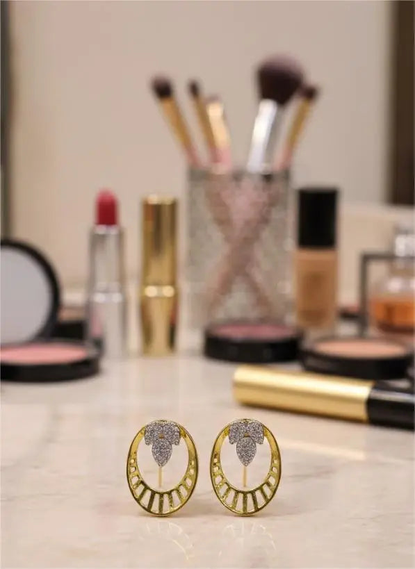 AD Gold-Plated Tri Leaf Sunburst Pattern Earrings Coruscate Jewels