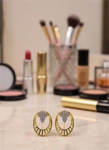 AD Gold-Plated Tri Leaf Sunburst Pattern Earrings Coruscate Jewels