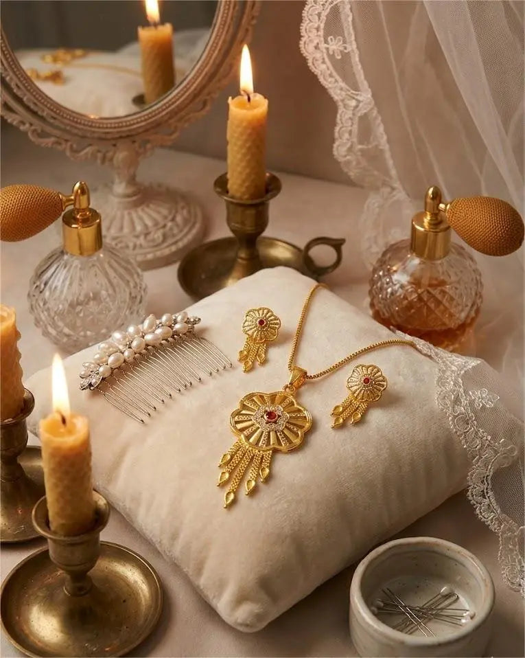 Gold-Plated Pendant Set Ruby Sunflower Cascade Coruscate Jewels