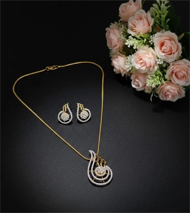 AD Gold Plated Golden Swirl Elegance Pendant Set Coruscate Jewels