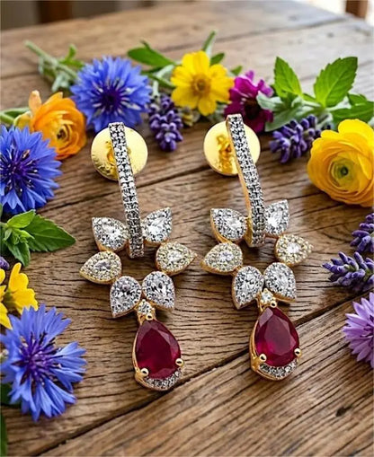 Ruby Red Drop & Crystal Bloom Dangler Coruscate Jewels