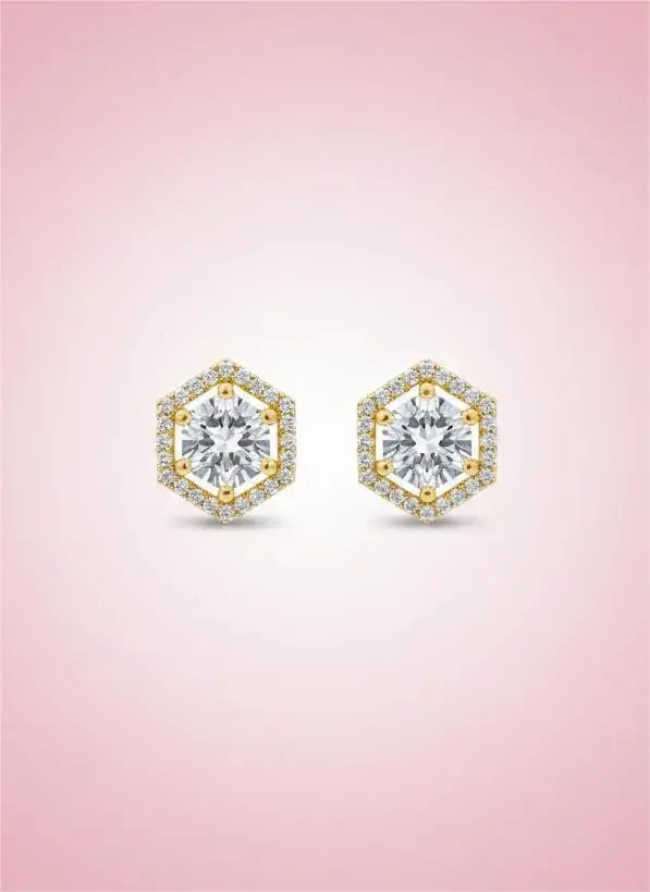 AD Gold Plated Hexagon Theme Earrings Coruscate Jewels