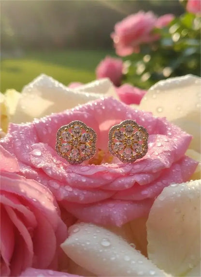 AD Earrings Gold-Plated Flower Theme Coruscate Jewels