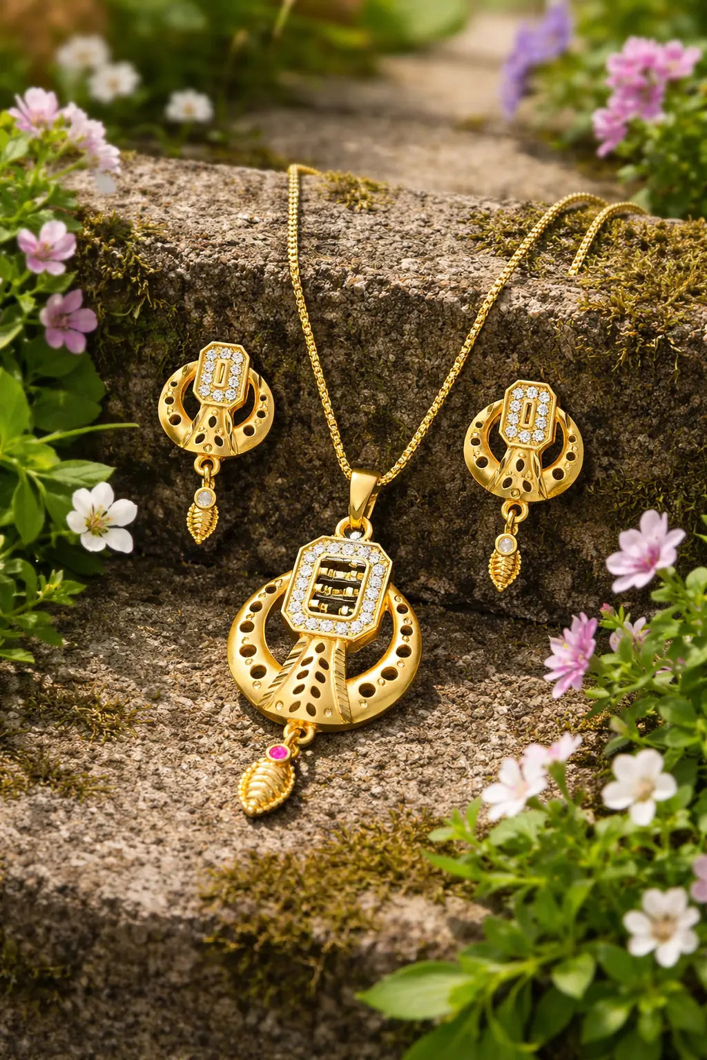 Gold Plated Pendant Set Celestia Golden Circle Coruscate Jewels