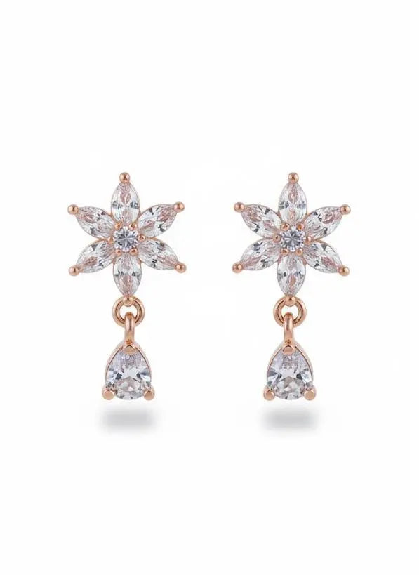American Diamond Rose Gold Plated Star Teardrop Earrings Coruscate Jewels