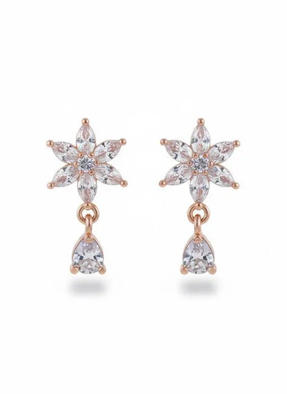 American Diamond Rose Gold Plated Star Teardrop Earrings Coruscate Jewels