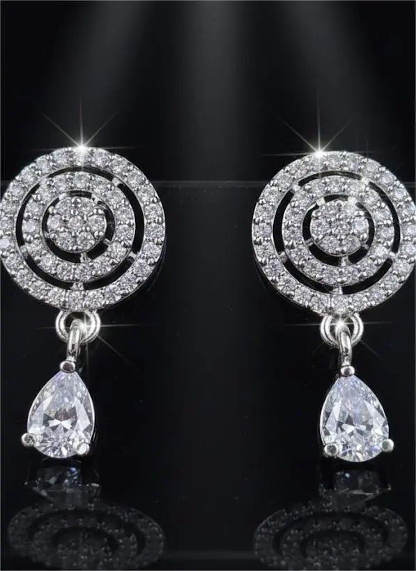 American Diamond Silver Plated Cocentric Drop Earrings Coruscate Jewels