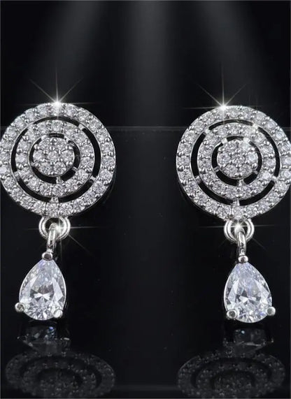 American Diamond Silver Plated Cocentric Drop Earrings Coruscate Jewels