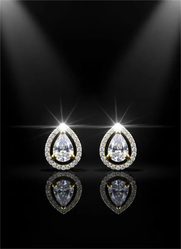 Gold Plated American Diamond Teardrop Earrings Coruscate Jewels