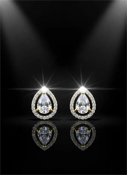 Gold Plated American Diamond Teardrop Earrings Coruscate Jewels