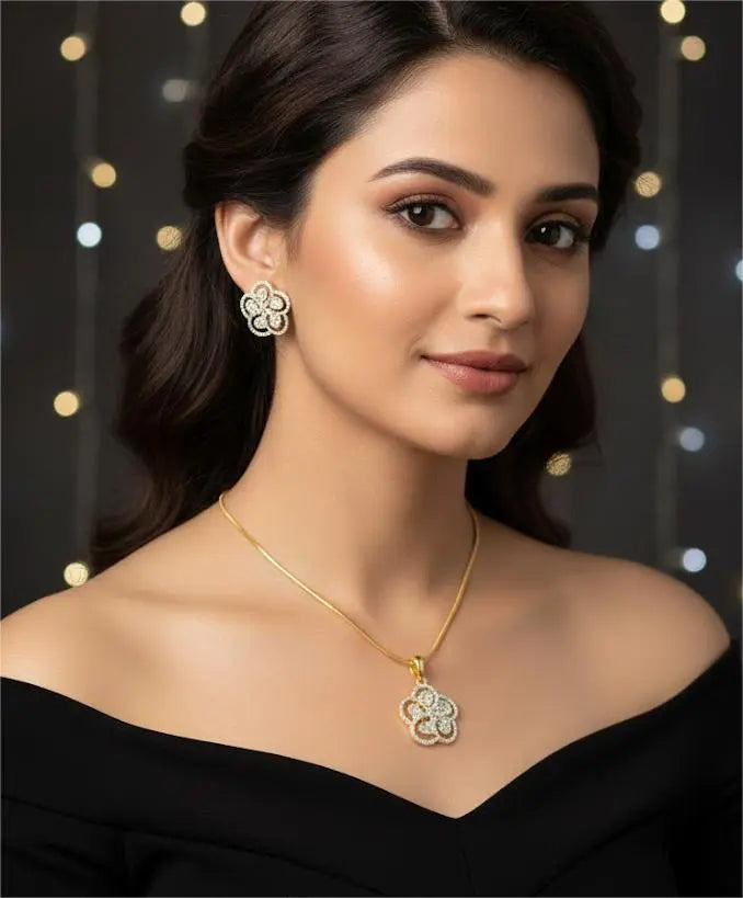 Gold Plated AD-Bloom Grace Pendant Set Coruscate Jewels