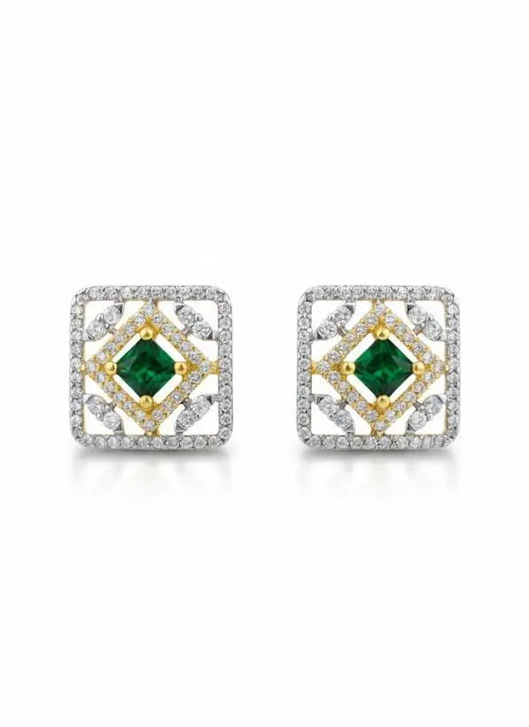 Gold-Plated American Diamond Green Stone Studded Earrings Coruscate Jewels