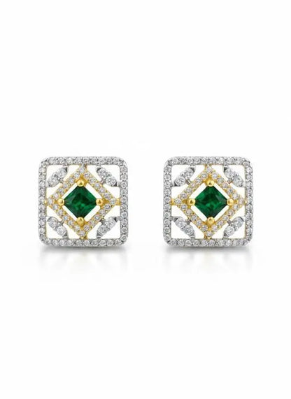 Gold-Plated American Diamond Green Stone Studded Earrings Coruscate Jewels