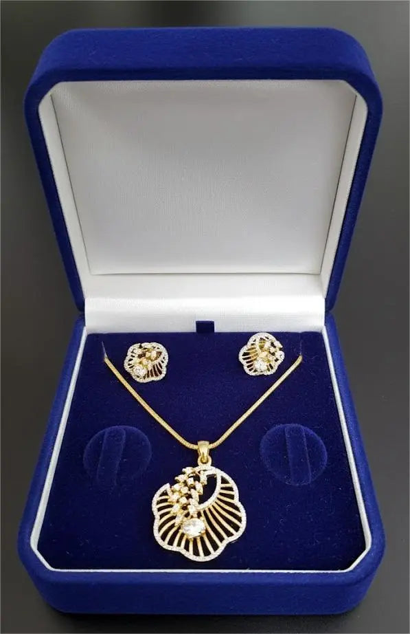 American Diamond Gold Plated Sea Shell Theme Pendant Set Coruscate Jewels