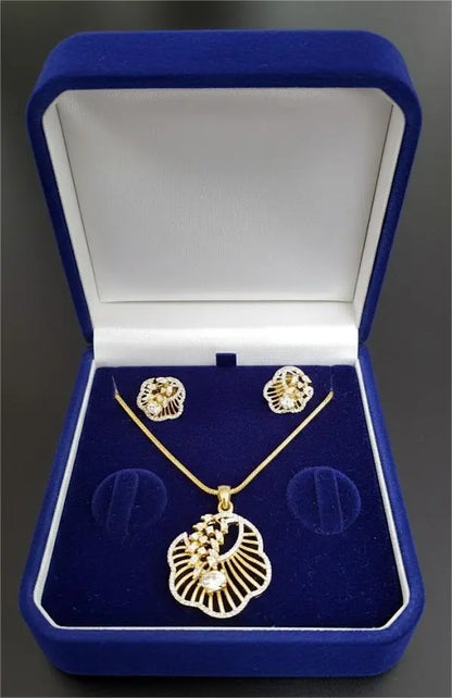 American Diamond Gold Plated Sea Shell Theme Pendant Set Coruscate Jewels