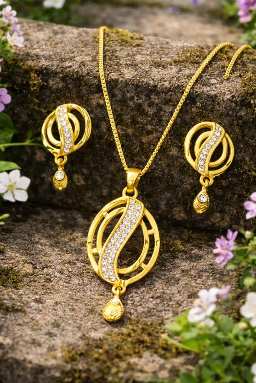 Gold Polish Pendant Set Crystal Swirl Elegance Coruscate Jewels