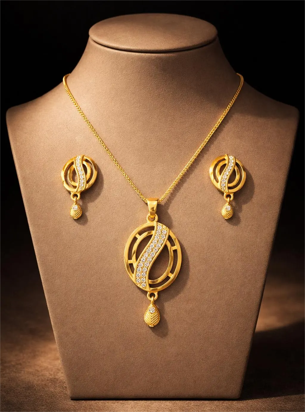 Gold Polish Pendant Set Crystal Swirl Elegance Coruscate Jewels