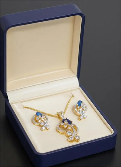 Gold Plated American Diamond Midnight Royale Pendant Set Coruscate Jewels