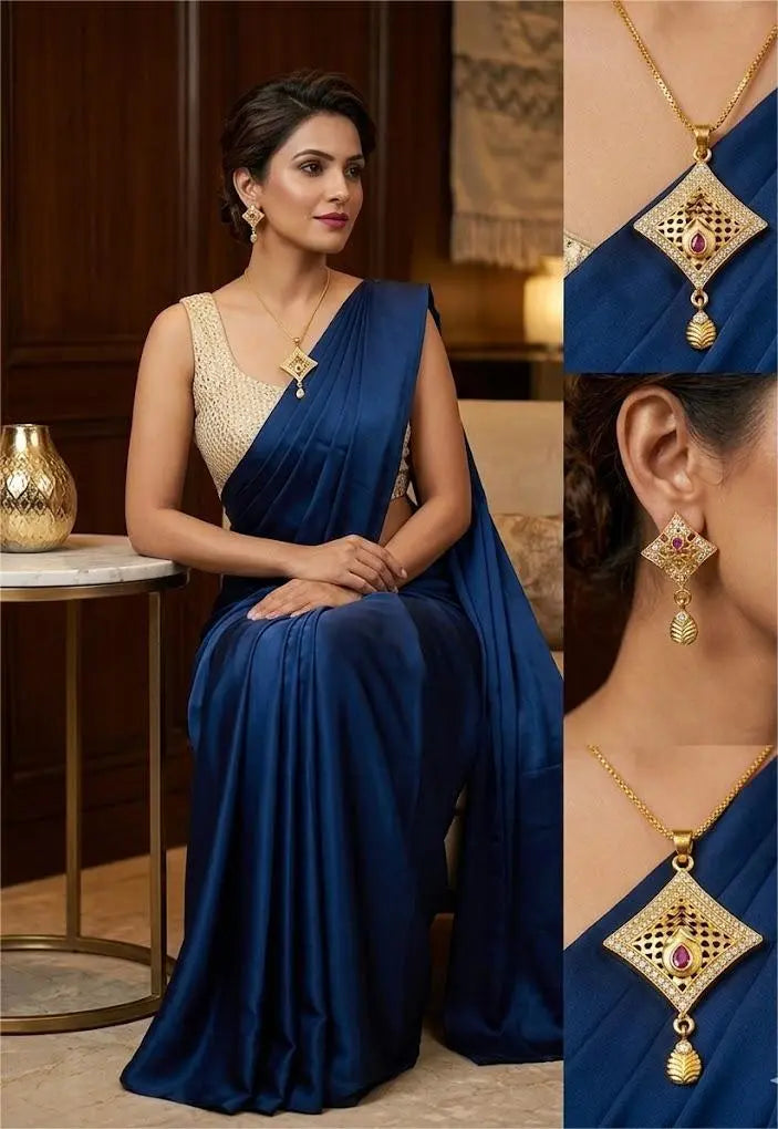 Gold Plated Pendant Set Ruby Drop Square Coruscate Jewels