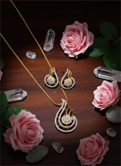 AD Gold Plated Golden Swirl Elegance Pendant Set Coruscate Jewels