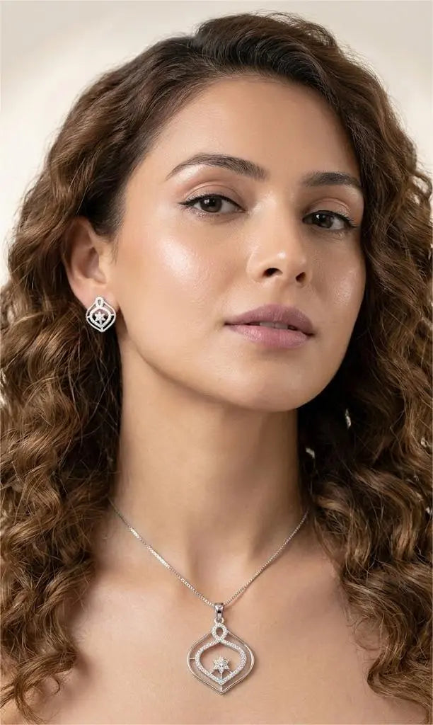 Gold Plated American Diamond Whisper Pendant Set Coruscate Jewels