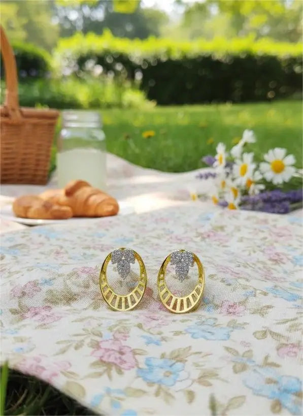 AD Gold-Plated Tri Leaf Sunburst Pattern Earrings Coruscate Jewels