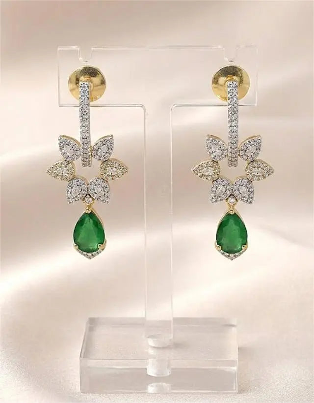 Emerald Drop & Crystal Floral Dangler Coruscate Jewels