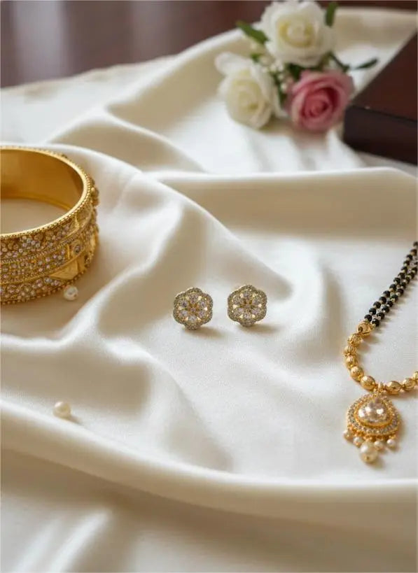 AD Earrings Gold-Plated Flower Theme Coruscate Jewels