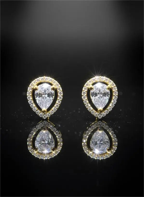 Gold Plated American Diamond Teardrop Earrings Coruscate Jewels