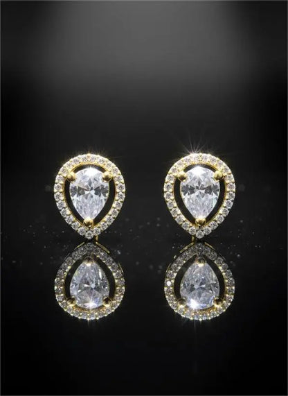 Gold Plated American Diamond Teardrop Earrings Coruscate Jewels