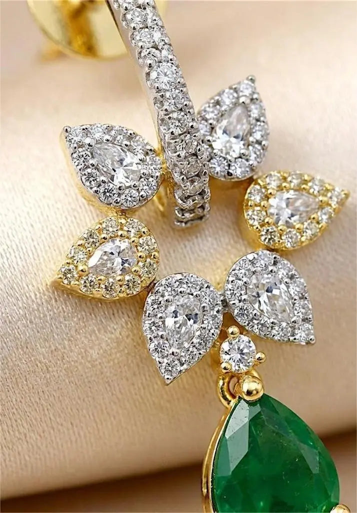 Emerald Drop & Crystal Floral Dangler Coruscate Jewels