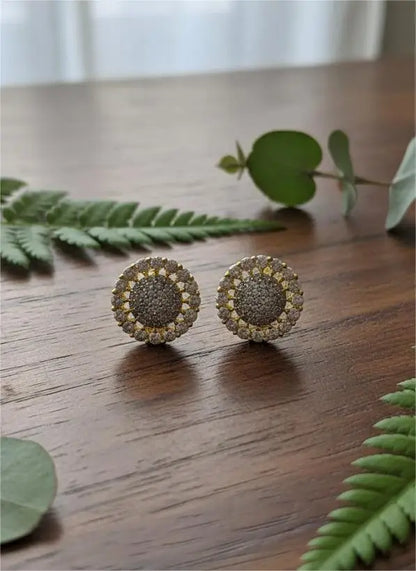 AD Earrings Gold-Plated Sunflower Theme Coruscate Jewels