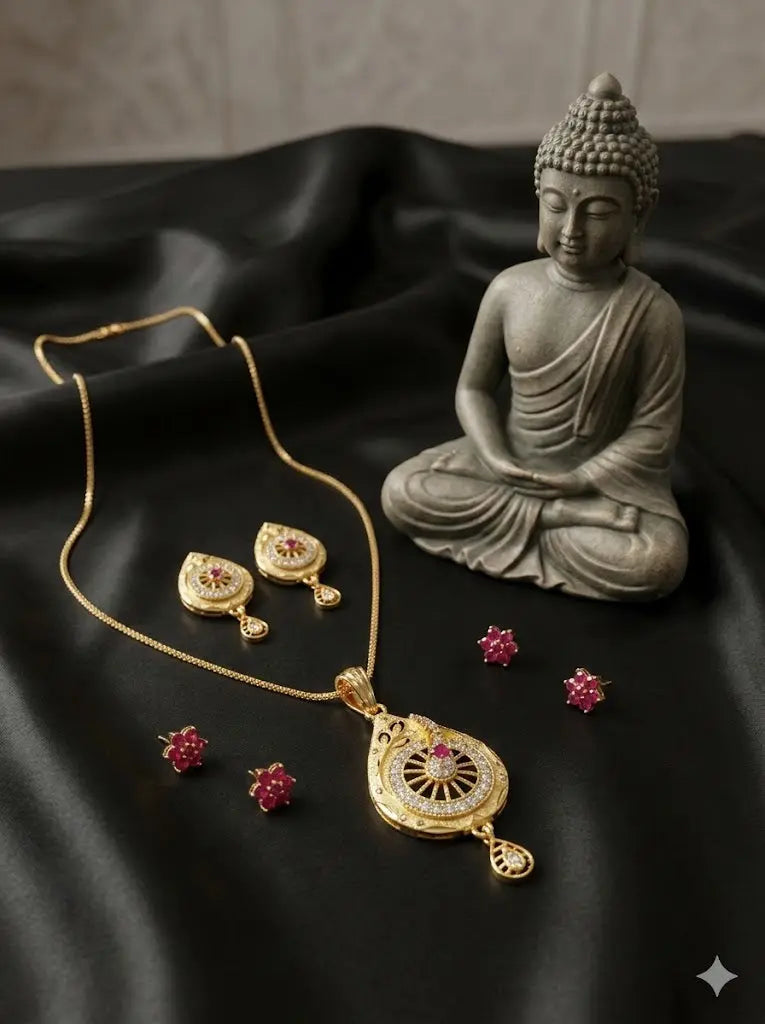Royal Chakra Gold Tone Pendant Set Coruscate Jewels