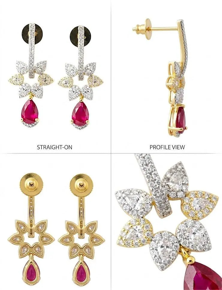 Ruby Red Drop & Crystal Bloom Dangler Coruscate Jewels