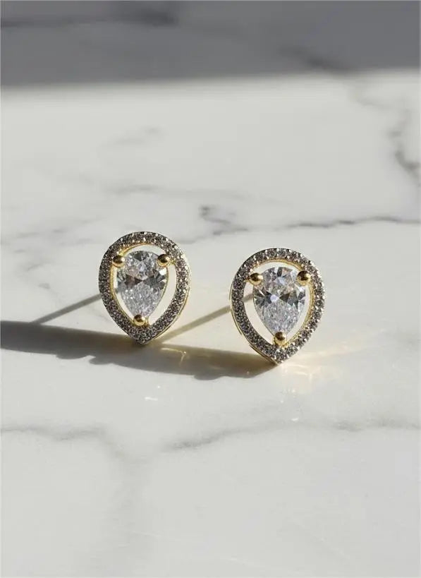 Gold Plated American Diamond Teardrop Earrings Coruscate Jewels