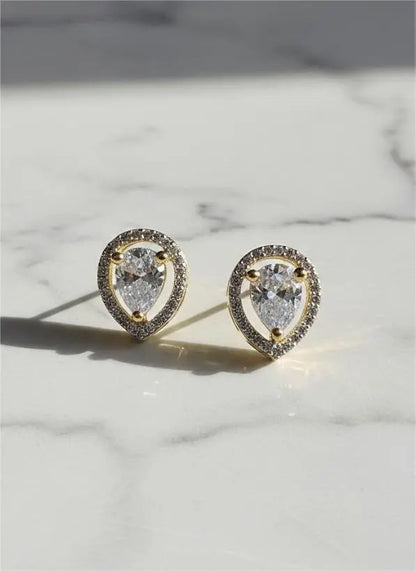 Gold Plated American Diamond Teardrop Earrings Coruscate Jewels
