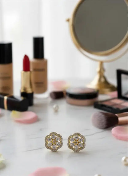 AD Earrings Gold-Plated Flower Theme Coruscate Jewels