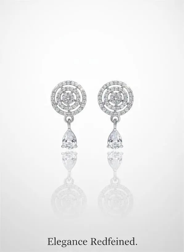 American Diamond Silver Plated Cocentric Drop Earrings Coruscate Jewels