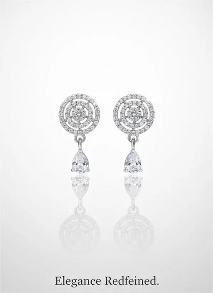 American Diamond Silver Plated Cocentric Drop Earrings Coruscate Jewels