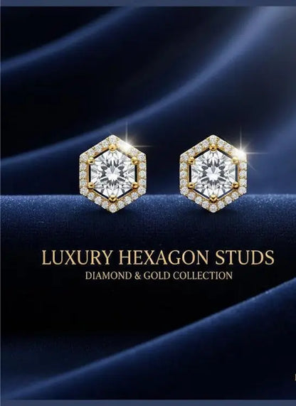 AD Gold Plated Hexagon Theme Earrings Coruscate Jewels