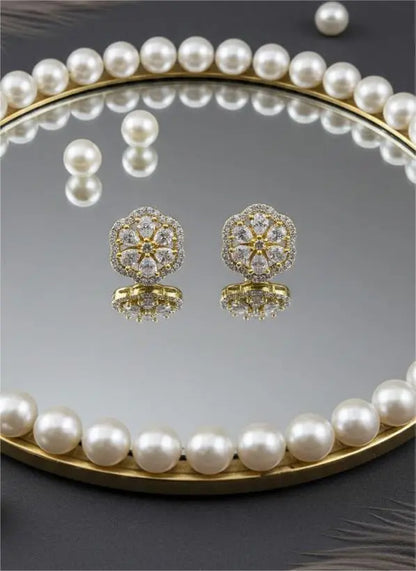 AD Earrings Gold-Plated Flower Theme Coruscate Jewels