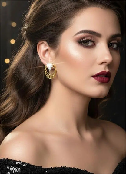AD Gold-Plated Tri Leaf Sunburst Pattern Earrings Coruscate Jewels