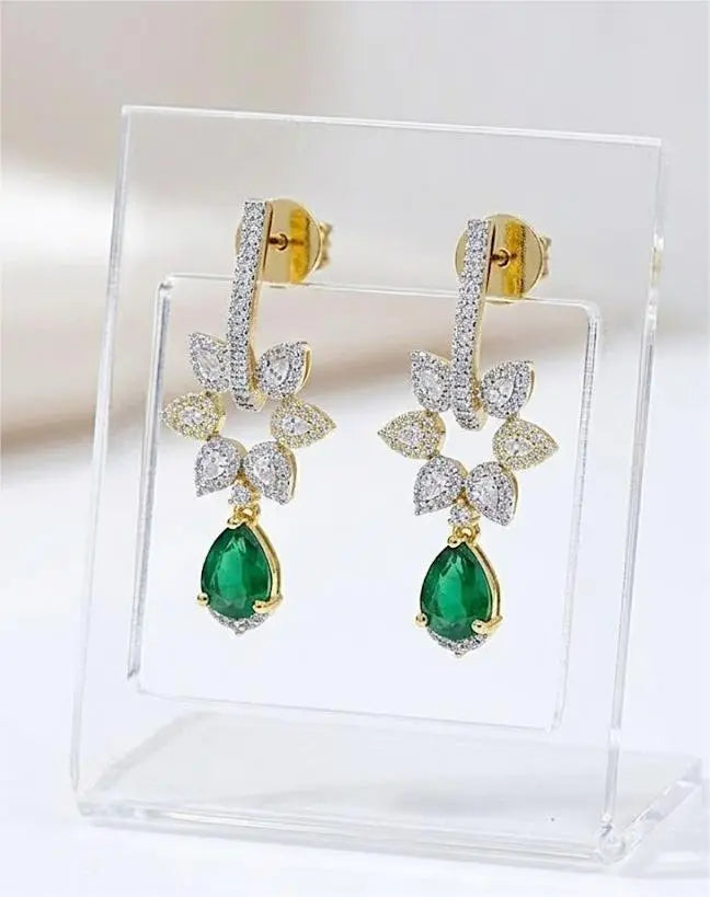 Emerald Drop & Crystal Floral Dangler Coruscate Jewels
