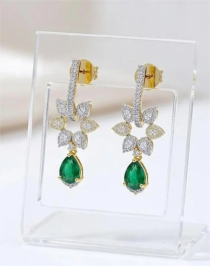Emerald Drop & Crystal Floral Dangler Coruscate Jewels