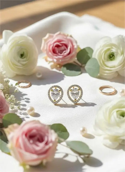 Gold Plated American Diamond Teardrop Earrings Coruscate Jewels