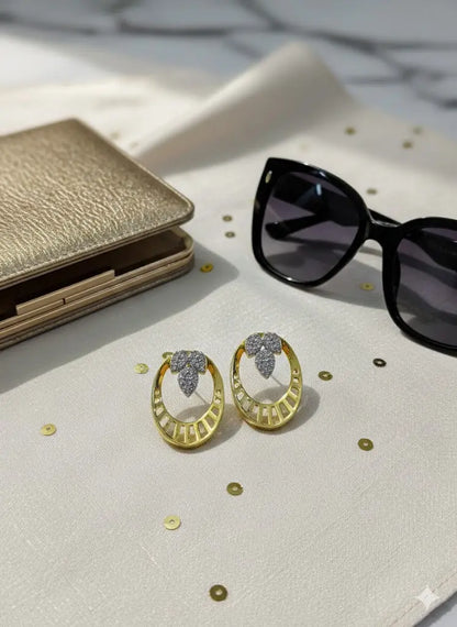 AD Gold-Plated Tri Leaf Sunburst Pattern Earrings Coruscate Jewels