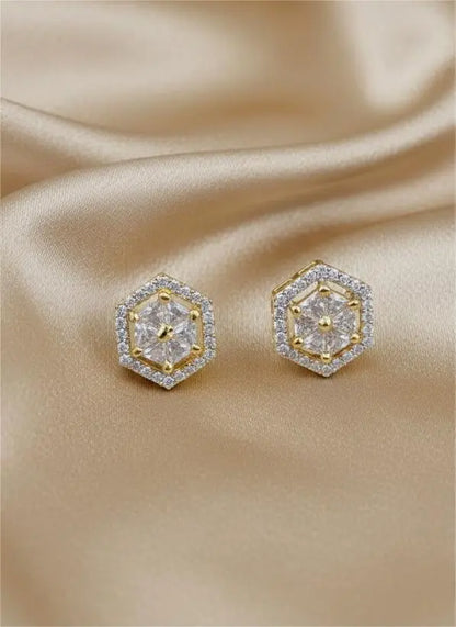 AD Gold Plated Hexagon Theme Earrings Coruscate Jewels